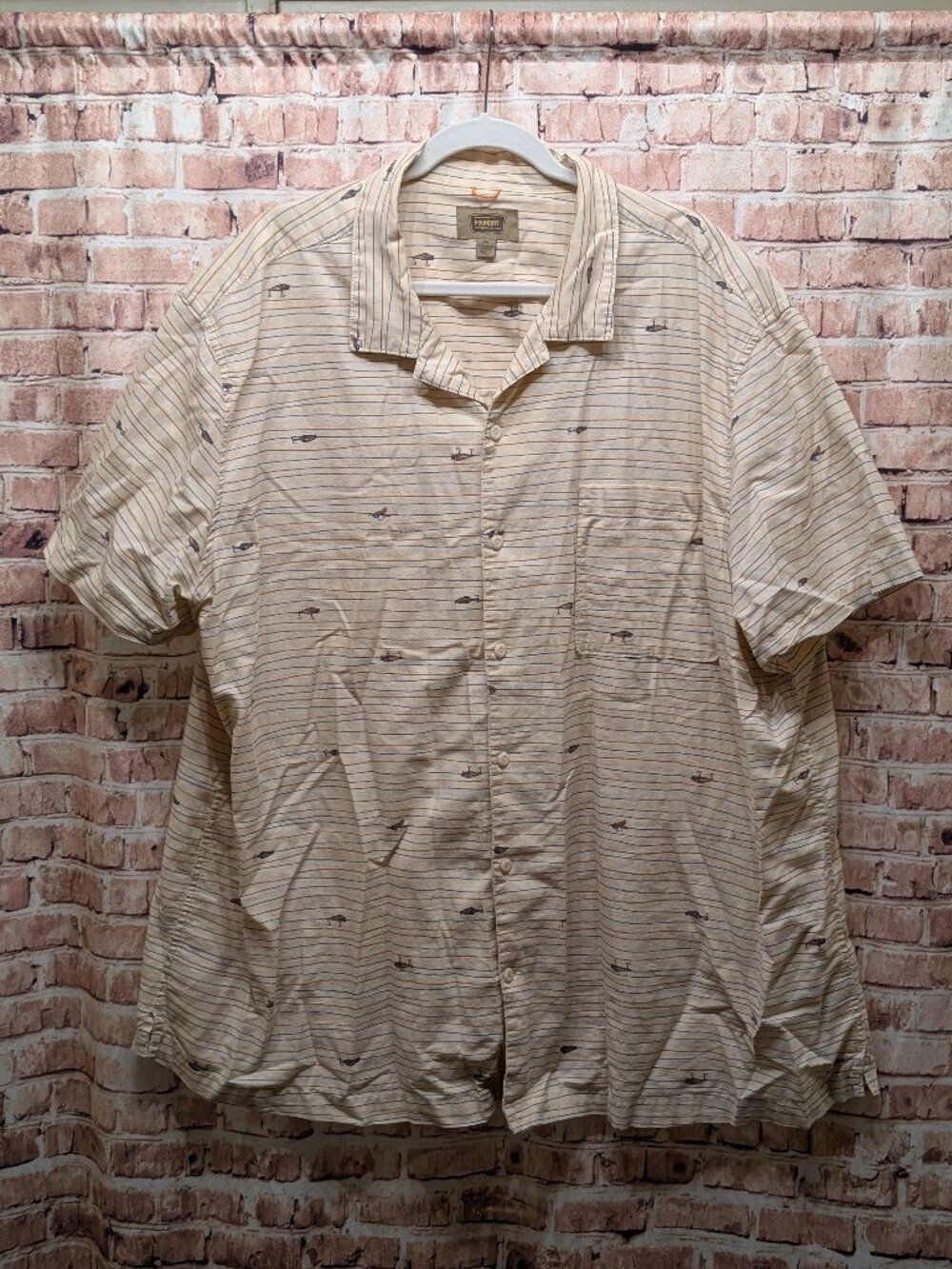 The Foundry Supply Co. Cream Striped Short Sleeve Camp Shirt Size 3X
